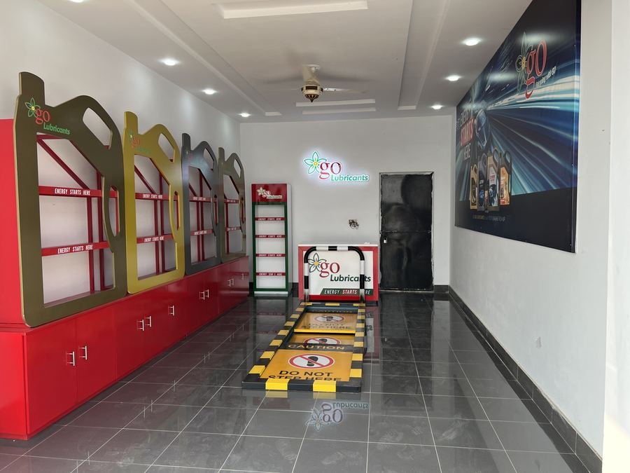 Inside the GO Lubricants shop at Lucky Petroleum